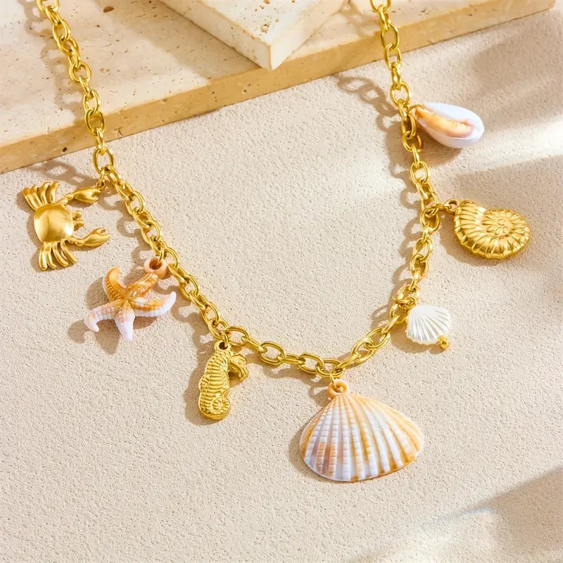 Ocean Breeze: Shell and Starfish Pendant Necklace
